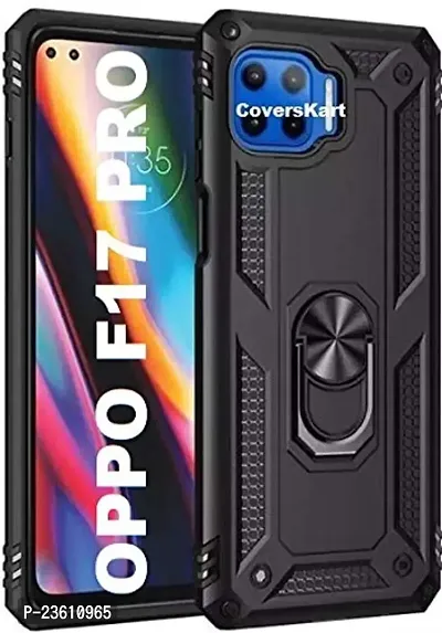 AEMA? Oppo F17 Pro Luxury Dual Layer Hybrid Shockproof Armor Defender Case with 360 Degree Metal Rotating Finger Ring Holder Kickstand for Oppo F17 PRO, (Black)