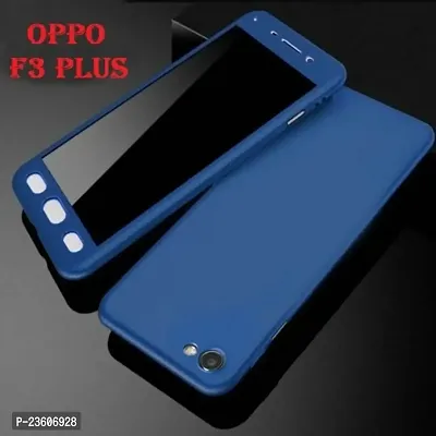 AEMA Original 100% 360 Degree Oppo F3 Plus Front Back Cover Case with Tempered Blue