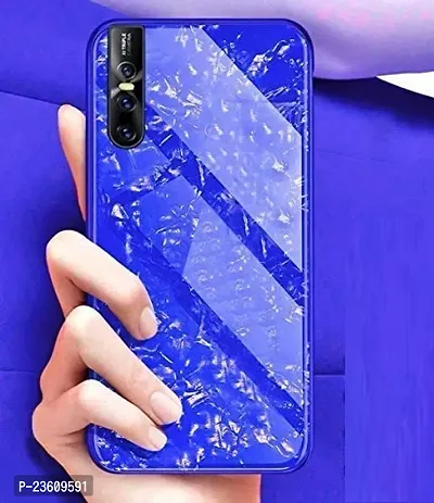 Coverskart Luxurious Marble Pattern Bling Shell Back Glass Case Cover with Soft TPU Bumper for Vivo V15pro, (Blue)-thumb3