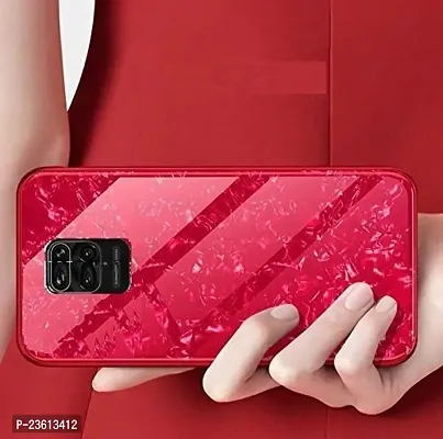 Coverskart for Xiaomi Redmi Note 9 Pro/Xiaomi Redmi Note 9 Pro Max Luxurious Marble Pattern Bling Shell Back Glass Case Cover with Soft TPU Bumper for (Red)-thumb2