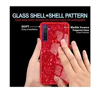 Coverskart One Plus Nord / 1+NORD Luxurious Marble Pattern Bling Shell Back Glass Case Cover with Soft TPU Bumper (Red)-thumb2