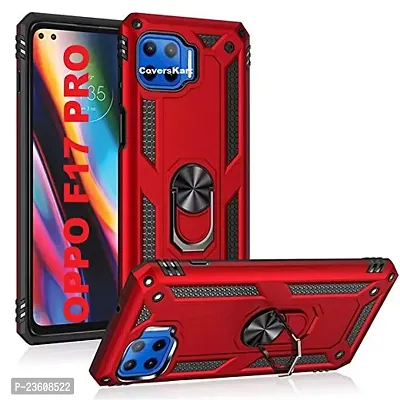 AEMA? for Oppo F17 Pro Luxury Dual Layer Hybrid Shockproof Armor Defender Case with 360 Degree Metal Rotating Finger Ring Holder Kickstand for Oppo F17 Pro, (RED)