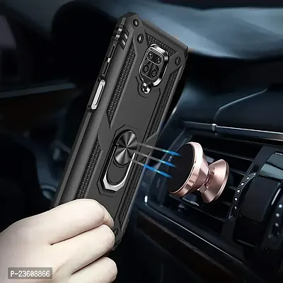 AEMA? Xiaomi Redmi Note 9 Pro Max Luxury Dual Layer Hybrid Shockproof Armor Defender Case with 360 Degree Metal Rotating Finger Ring Holder Kickstand for (Black)-thumb3