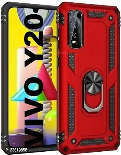 AEMA? for Vivo Y20 Luxury Dual Layer Hybrid Shockproof Armor Defender Case with 360 Degree Metal Rotating Finger Ring Holder Kickstand for Vivo Y20, (RED)