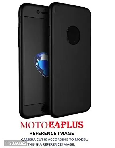 AEMA (TM) Original 100% 360 Degree Motorola E4 Plus Front Back Cover Case with Tempered Black