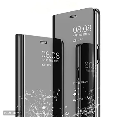 Coverskart Mirror Flip Cover Semi Clear View Smart Cover Phone S-View Clear, Kickstand FLIP Case for Samsung Galaxy J8 Black (Sensor flip is not Working)-thumb0