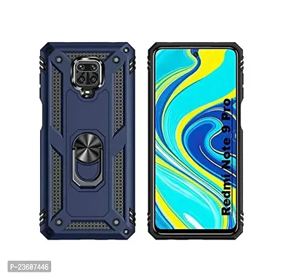 AEMA? for Xiaomi Redmi Note 9 Pro Luxury Dual Layer Hybrid Shockproof Armor Defender Case with 360 Degree Metal Rotating Finger Ring Holder Kickstand for (Blue)-thumb0