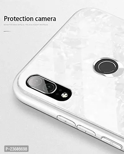 Coverskart Luxurious Marble Pattern Bling Shell Back Glass Case Cover with Soft TPU Bumper for Xiaomi Redmi 7, (White)-thumb3