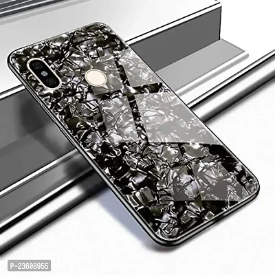 Coverskart Luxurious Marble Pattern Bling Shell Back Glass Case Cover with Soft TPU Bumper for (Redmi 7, Black)