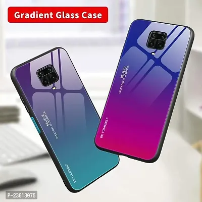 AEMA (TM) for Xiaomi Redmi Note 9 Pro/Redmi Note 9 Pro Max Colourful Toughened Glass Back Case with Shockproof TPU Rubber Bumper Back Cover for Xiaomi Redmi Note 9 Pro, (Blue - Pink)-thumb3