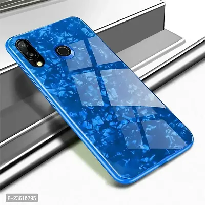 Coverskart Luxurious Marble Pattern Bling Shell Back Glass Case Cover with Soft TPU Bumper for (Redmi 7, Blue)