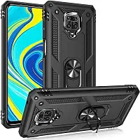 AEMA? Xiaomi Redmi Note 9 Pro Luxury Dual Layer Hybrid Shockproof Armor Defender Case with 360 Degree Metal Rotating Finger Ring Holder Kickstand for (Black)-thumb1