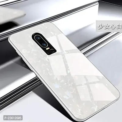 Coverskart Luxurious Marble Pattern Bling Shell Back Glass Case Cover with Soft TPU Bumper for One Plus 6 / OnePlus 6/1+6 (White)-thumb0