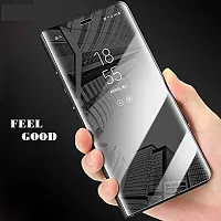 Coverskart Mirror Flip Cover Semi Clear View Smart Cover Phone S-View Clear, Kickstand FLIP Case for Samsung Galaxy j7 max Black-thumb1