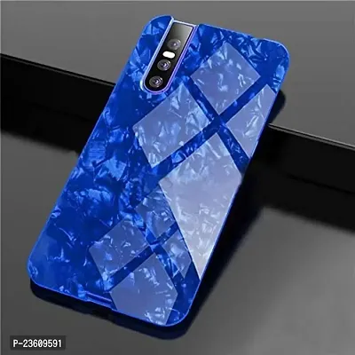 Coverskart Luxurious Marble Pattern Bling Shell Back Glass Case Cover with Soft TPU Bumper for Vivo V15pro, (Blue)