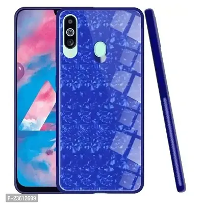 Coverskart Back Cover for Samsung M40 Marble Cover Case, Marble Pattern Anti Scratch Toughened Glass Back Case with Electroplated TPU Bumper Back Case (Blue)-thumb0