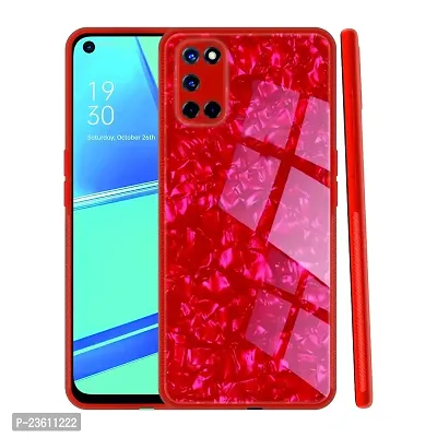 Coverskart Back Cover for Oppo A52 Marble Cover Case, Marble Pattern Anti Scratch Toughened Glass Back Case with Electroplated TPU Bumper Back Case (Red)-thumb0