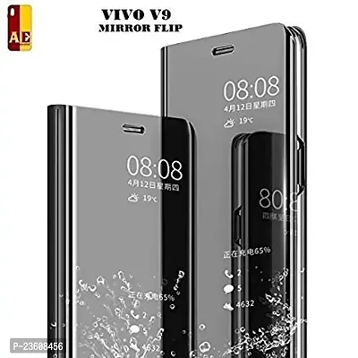 Coverskart Mirror Flip Cover Semi Clear View Smart Cover Phone S-View Clear, Kickstand FLIP Case for VIVO V9 Black