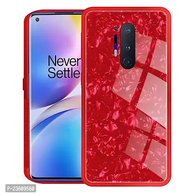 Coverskart for One Plus 8 Pro,1+8 pro Luxurious Marble Pattern Bling Shell Back Glass Case Cover with Soft TPU Bumper for One Plus 8 Pro, (Red)-thumb0