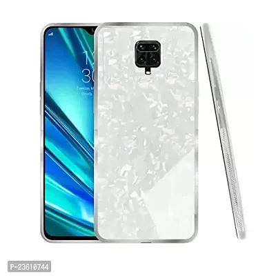 Coverskart for Xiaomi Redmi Note 9 Pro Luxurious Marble Pattern Bling Shell Back Glass Case Cover with Soft TPU Bumper for Xiaomi Redmi Note 9 Pro, (White)-thumb0