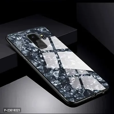 Coverskart Luxurious Marble Pattern Bling Shell Back Glass Case Cover with Soft TPU Bumper for Samsung Galaxy S9, (Black)