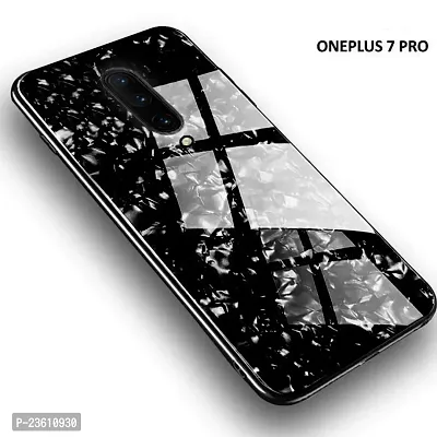 Coverskart Luxurious Marble Pattern Bling Shell Back Glass Case Cover with Soft TPU Bumper for One Plus 7pro, (Black)-thumb2