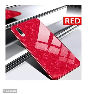 Coverskart Luxurious Marble Pattern Bling Shell Back Glass Case Cover with Soft TPU Bumper for Samsung Galaxy A50, (Red)-thumb2