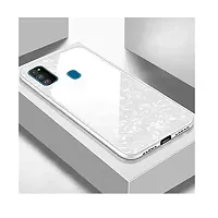 Coverskart Back Cover for Honor 9A Marble Cover Case, Marble Pattern Anti Scratch Toughened Glass Back Case with Electroplated TPU Bumper Back Case (White)-thumb1
