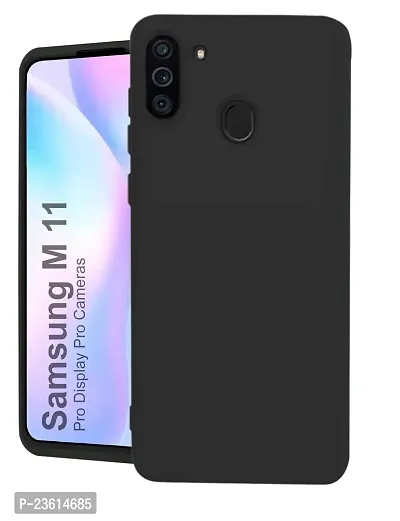 CoversKart Compatible with Samsung Galaxy M11 Ultra Slim Soft Silicone Back Cover | Inner Microfiber | CameraRtection Back Case (Black)-thumb0