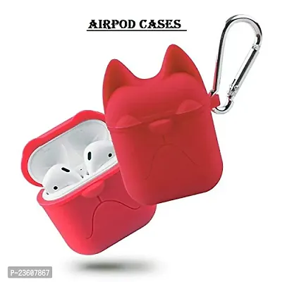 AEMA(TM) Apple Earpods Case,Cartoon Bulldog Silicone Case Cover Earpods Case,Protective Cover Pouch Silicone Waterproof Soft Skin Keychain Carrying Cover Apple Earpods Accessories (RED)-thumb0