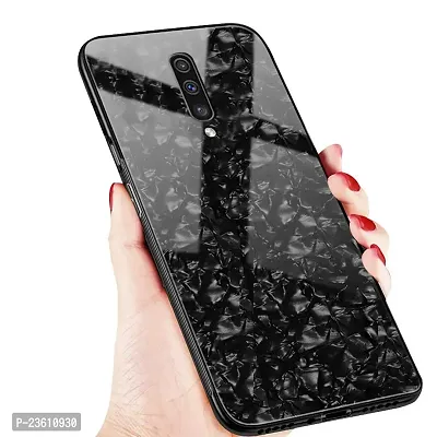 Coverskart Luxurious Marble Pattern Bling Shell Back Glass Case Cover with Soft TPU Bumper for One Plus 7pro, (Black)
