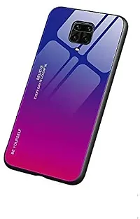 AEMA (TM) for Xiaomi Redmi Note 9 Pro/Redmi Note 9 Pro Max Colourful Toughened Glass Back Case with Shockproof TPU Rubber Bumper Back Cover for Xiaomi Redmi Note 9 Pro, (Blue - Pink)-thumb1
