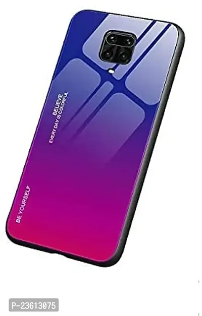 AEMA (TM) for Xiaomi Redmi Note 9 Pro/Redmi Note 9 Pro Max Colourful Toughened Glass Back Case with Shockproof TPU Rubber Bumper Back Cover for Xiaomi Redmi Note 9 Pro, (Blue - Pink)-thumb2