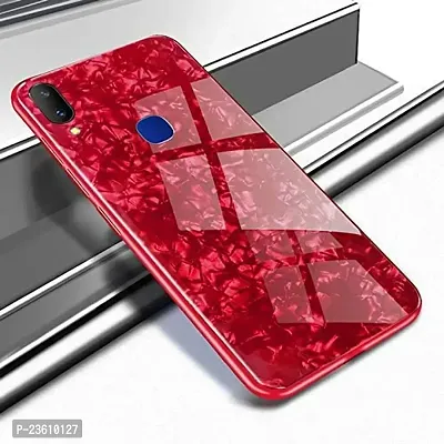 AEMA (TM) Marbel Series Glass Back Case with Shockproof Scratch-Resistant  TPU Soft Siicone Bumper Cover for (Realme 3 / 3i, Red)