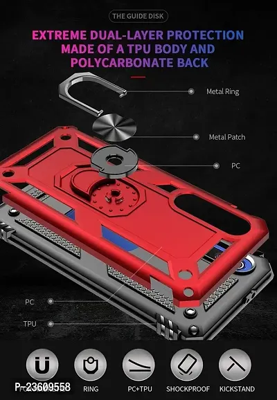 AEMA? Luxury Dual Layer Hybrid Shockproof Armor Defender Case with 360 Degree Metal Rotating Finger Ring Holder Kickstand for (VIVO S1, Red)-thumb4