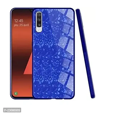 Coverskart Luxurious Marble Pattern Bling Shell Back Glass Case Cover with Soft TPU Bumper for (Samsung A50, Blue)