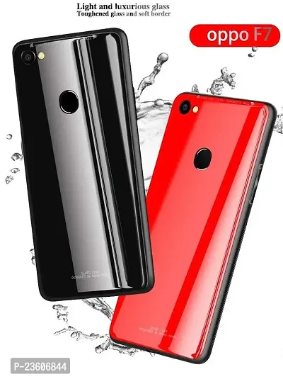 Luxury Premium Tempered Glass Protection Hard Soft Silicone Back Case for Oppo F7 RED-thumb2