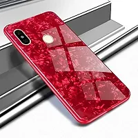 Coverskart Luxurious Marble Pattern Bling Shell Back Glass Case Cover with Soft TPU Bumper for Xiaomi Redmi 7, (Red)-thumb1