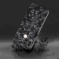 Coverskart Luxurious Marble Pattern Bling Shell Back Glass Case Cover with Soft TPU Bumper for (Redmi 7, Black)-thumb2