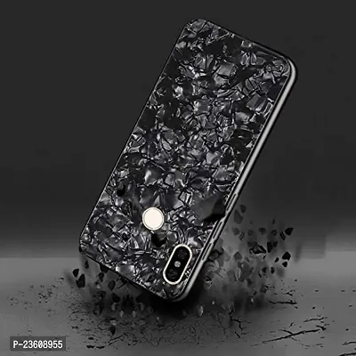 Coverskart Luxurious Marble Pattern Bling Shell Back Glass Case Cover with Soft TPU Bumper for (Redmi 7, Black)-thumb3