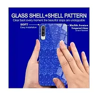 Coverskart Luxurious Marble Pattern Bling Shell Back Glass Case Cover with Soft TPU Bumper for (Samsung A50, Blue)-thumb3