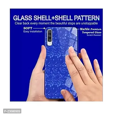 Coverskart Luxurious Marble Pattern Bling Shell Back Glass Case Cover with Soft TPU Bumper for (Samsung A50, Blue)-thumb4