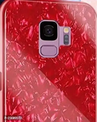 CoversKart(TM) Luxurious Marble Pattern Bling Shell Back Glass Case Cover with Soft TPU Bumper for Samsung Galaxy S9 (Red)-thumb2