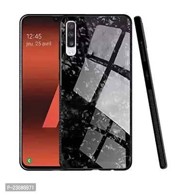 Coverskart Luxurious Marble Pattern Bling Shell Back Glass Case Cover with Soft TPU Bumper for Samsung Galaxy A50, (Black)