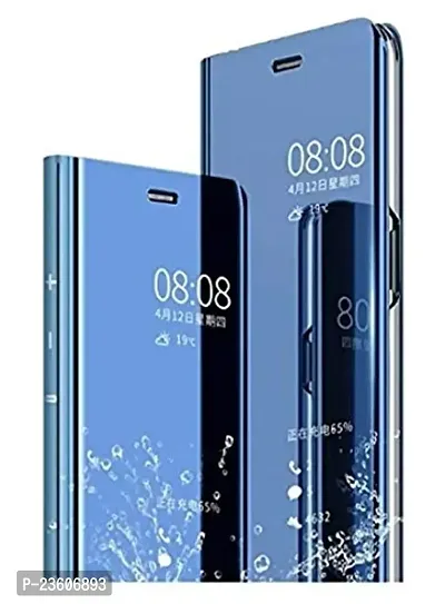 Mirror Flip Cover Semi Clear View Smart Cover Phone S-View Clear, Kickstand FLIP Case for Samsung Galaxy J7 MAX Blue