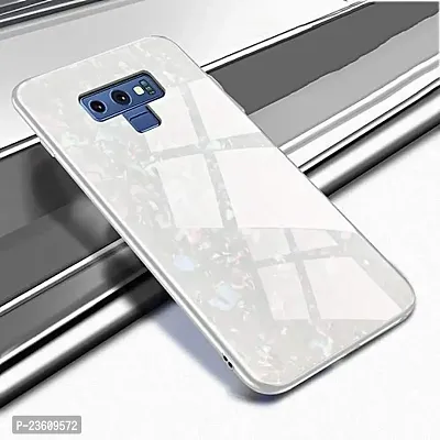 Coverskart Luxurious Marble Pattern Bling Shell Back Glass Case Cover with Soft TPU Bumper for Samsung Galaxy Note 9, (White)-thumb2