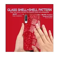 Coverskart Luxurious Marble Pattern Bling Shell Back Glass Case Cover with Soft TPU Bumper for Samsung Galaxy A50, (Red)-thumb2