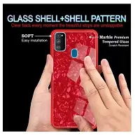 Coverskart Back Cover for Honor 9A Marble Cover Case, Marble Pattern Anti Scratch Toughened Glass Back Case with Electroplated TPU Bumper Back Case (Red)-thumb1