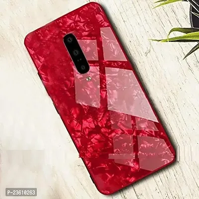 Coverskart Luxurious Marble Pattern Bling Shell Back Glass Case Cover with Soft TPU Bumper for One Plus 7pro, (Red)