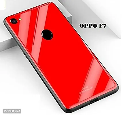 Luxury Premium Tempered Glass Protection Hard Soft Silicone Back Case for Oppo F7 RED